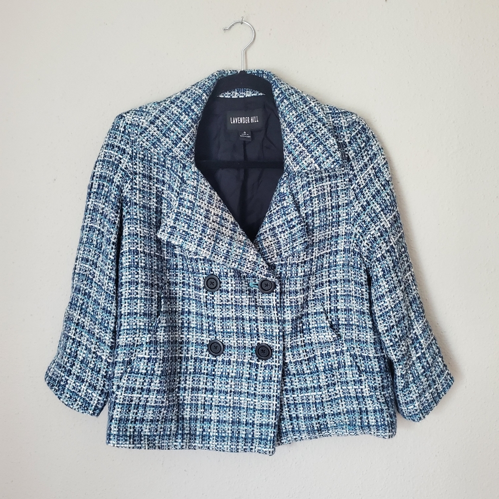Vintage Lavender Hill Blue Pea Coat Acrylic 3/4 Sleeve Women's size 8
